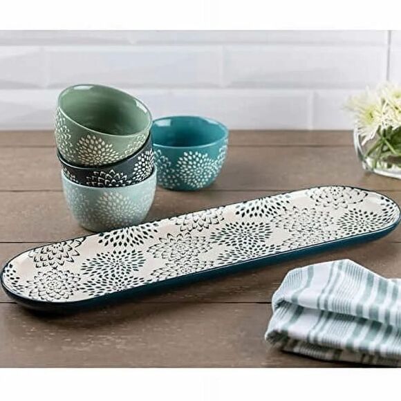 Baum Mums 5-Piece Ceramic Stoneware Serve Set • 1 Tray 4 Bowls • New - Picture 9 of 16